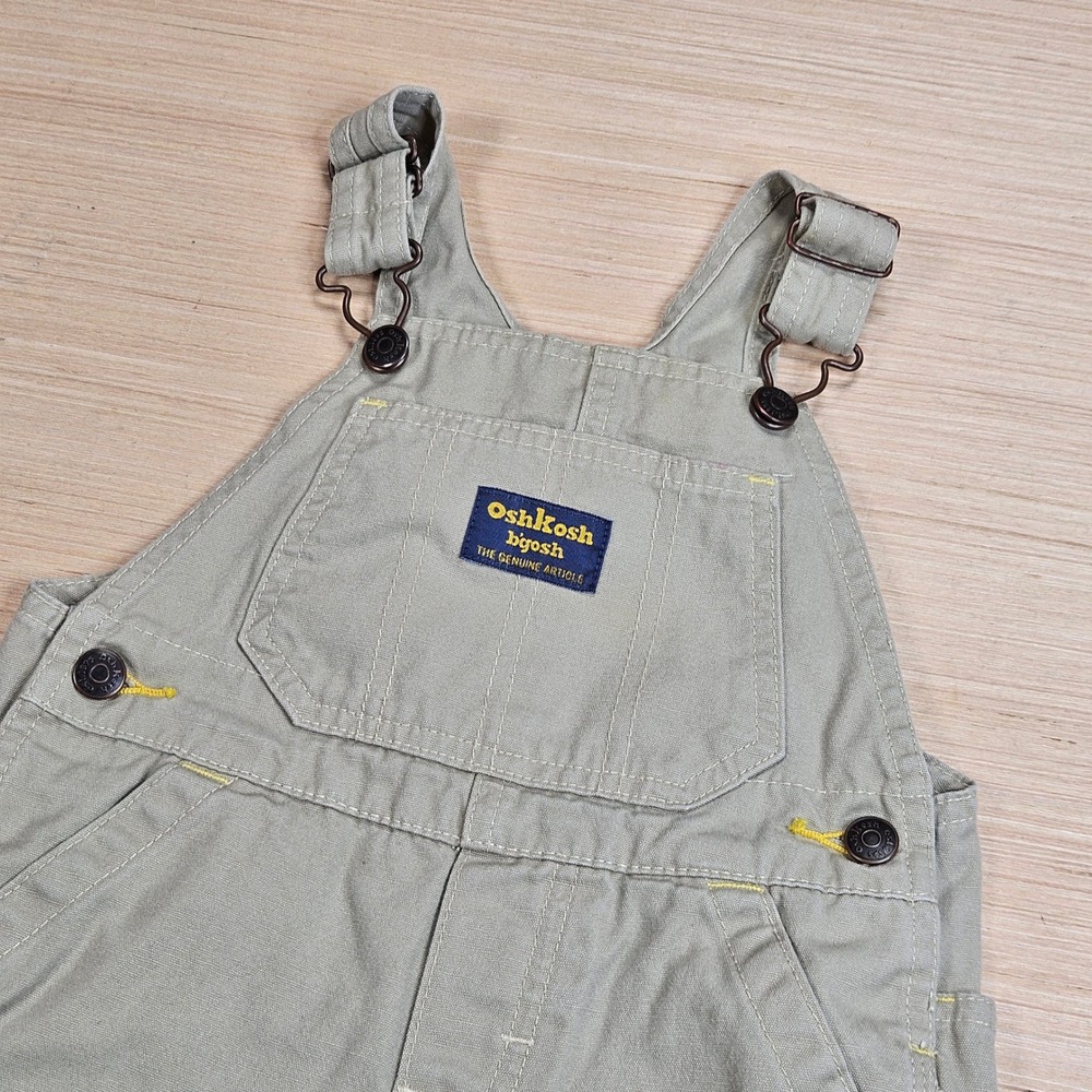 OshKosh B'gosh Vestbak Canvas Shortalls Overalls Kids 18 Khaki Vintage Style